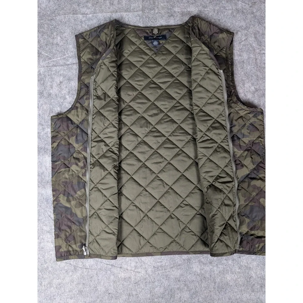 Tommy Hilfiger Mens Quilted Camouflage Full Zip Vest Olive Green Camo XL‎